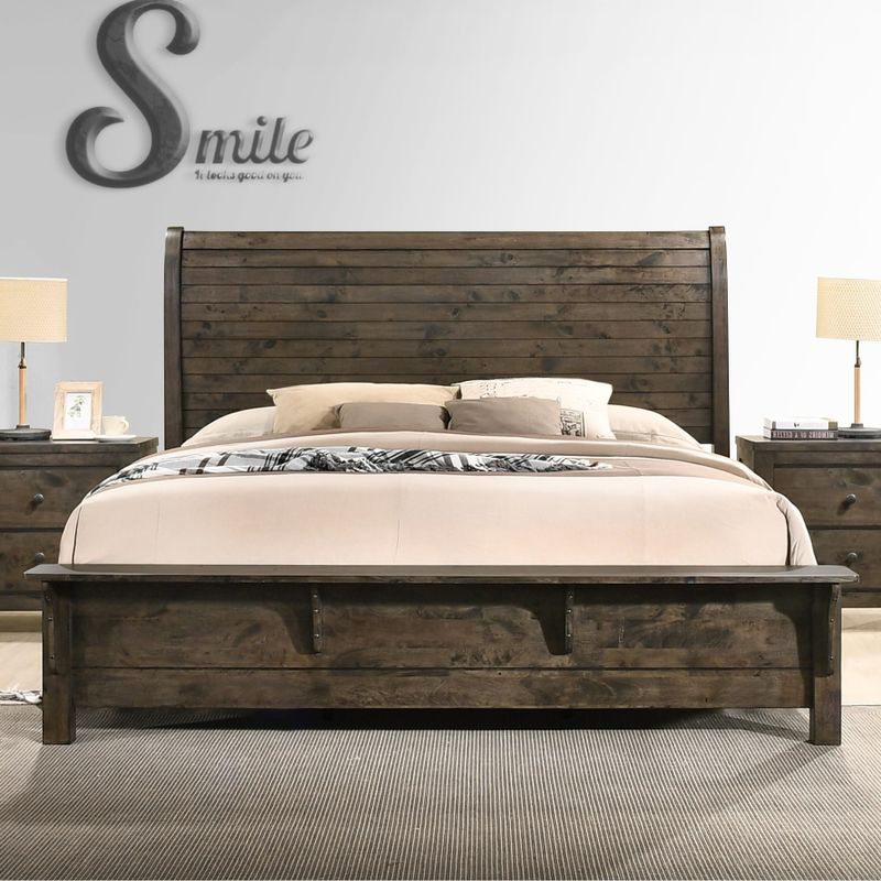 Roundhill Furniture Pavita Classic Gray Finish Sleigh Bed Set, Dresser, Mirror, Night Stand - Queen
