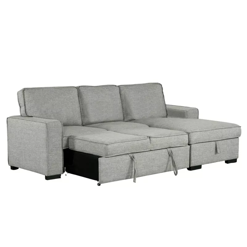 Wren 95 in. Light Grey 2-Piece Right Facing L Shaped Sleeper Sectional with Storage