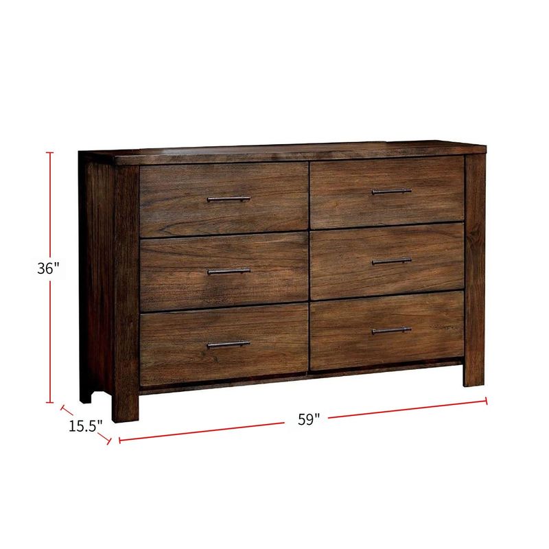 6 Drawers Wooden Dresser, Antique Oak - Antique Oak