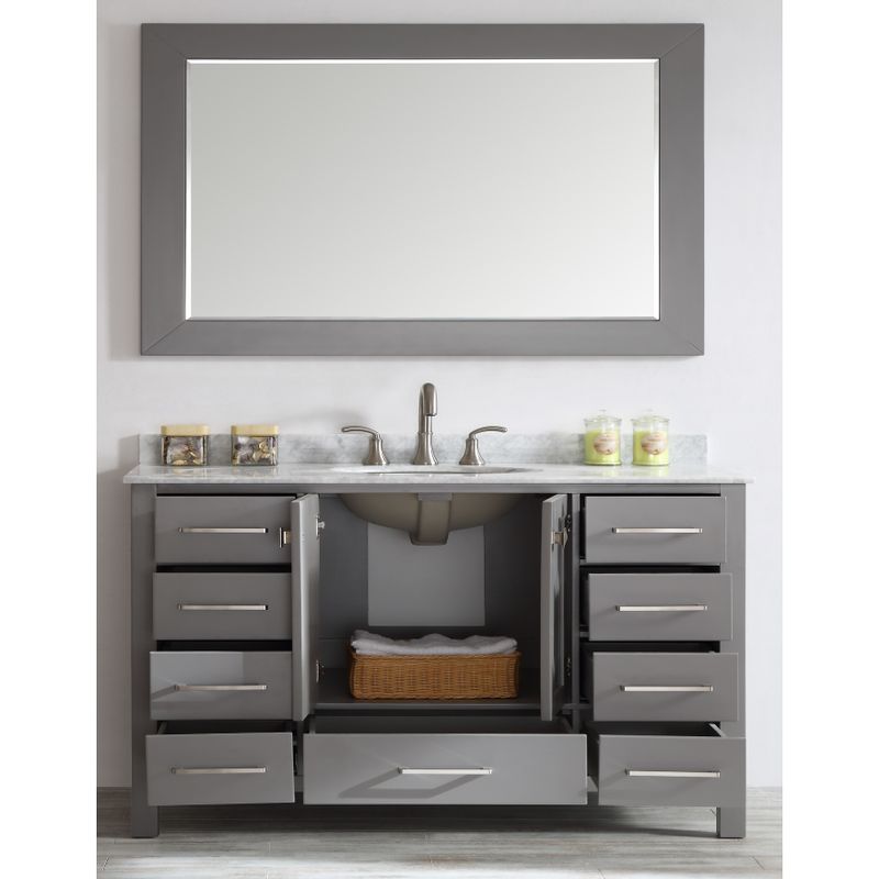Eviva Aberdeen 60" Gray Transitional Double Sink Bathroom Vanity w/ White Carrara Top - Modern & Contemporary - Includes Hardware -...