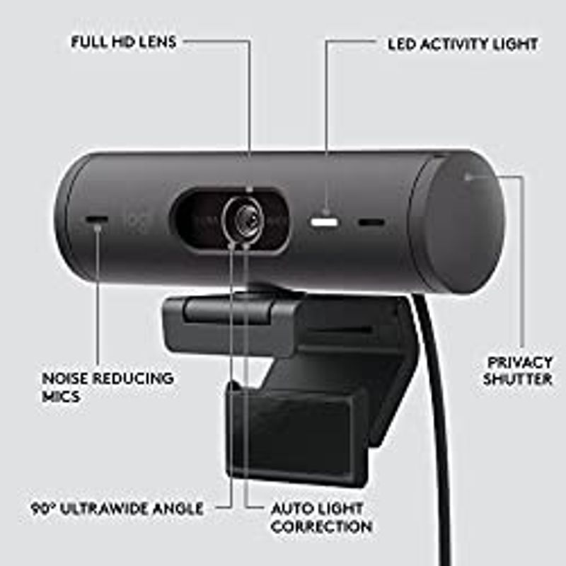Logitech Brio 501 Full HD Webcam with Auto Light Correction, Auto-Framing, Show Mode, Dual Noise Reduction Mics, Webcam Privacy Cover,...