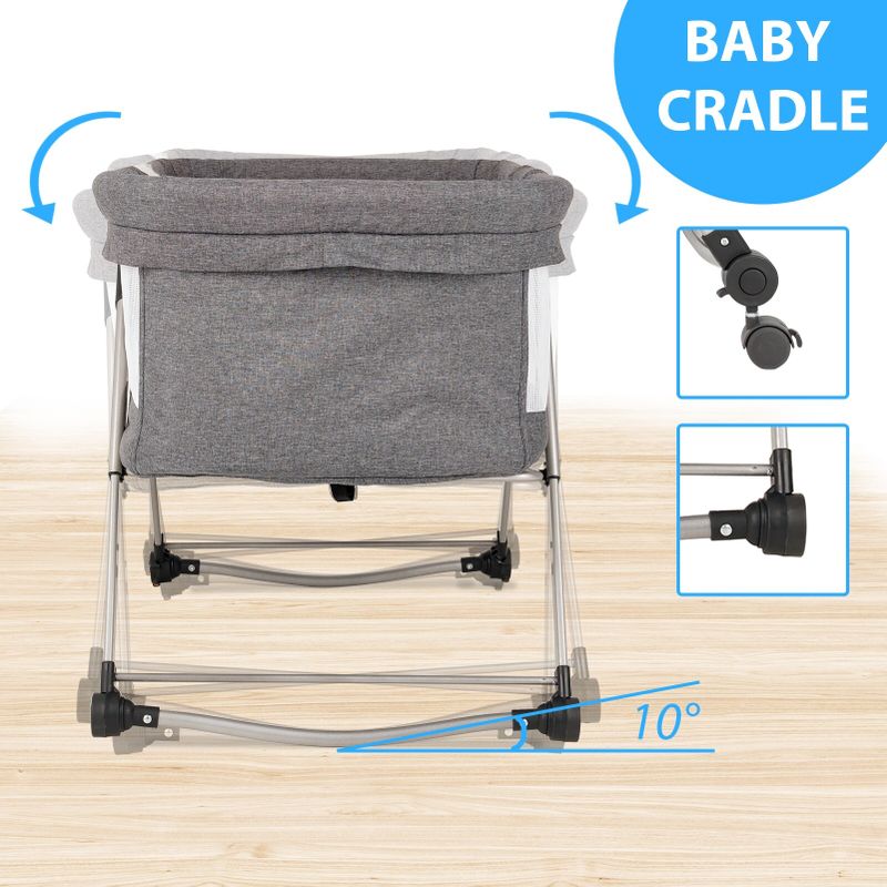 Portable 2-In-1 Bassinet,Folding Portable Crib With Removable Canopy - Grey