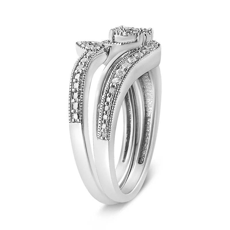 .925 Sterling Silver 1/3ct Cttw Multi-Diamond Bypass Vintage-Style Bridal Set Ring and Band (I-J Color, I3 Clarity) - Size 5