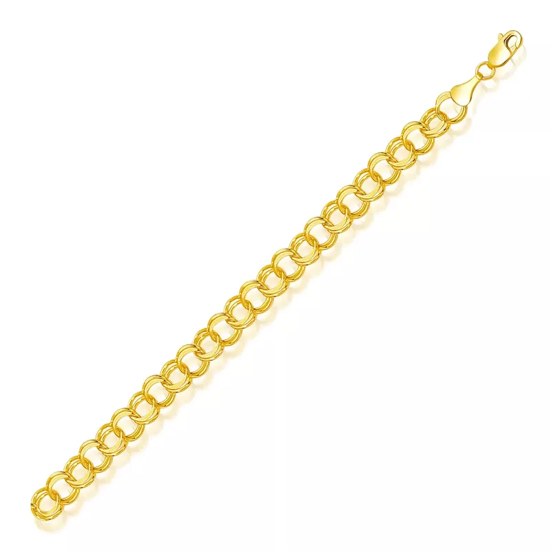 8.0 mm 14k Yellow Gold Solid Double Link Charm Bracelet (7 Inch)