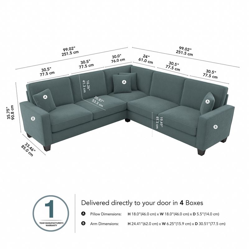 Stockton 98W L Shaped Sectional Couch by Bush Furniture - Charcoal Gray