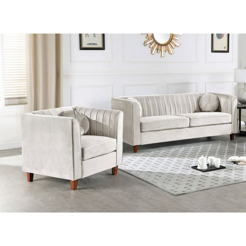 Arvilla Kitts Classic Chesterfield Living Room Loveseat and Chair Set - Grey