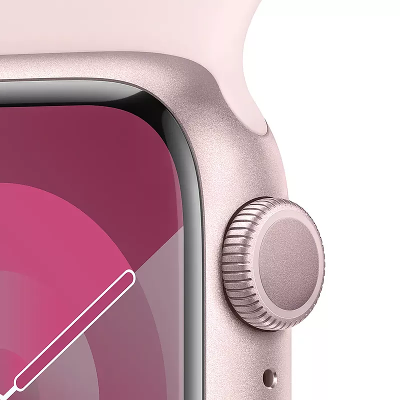 Apple Watch Series 9 (GPS) 45mm Pink Aluminum Case with Light Pink Sport Band with Blood Oxygen - M/L - Pink
