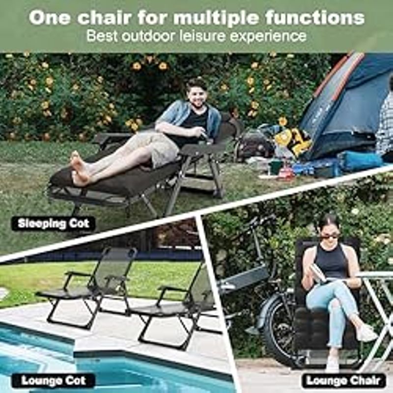 Slendor 3 in 1 Oversized Folding Camping Cot 29in, 6+10 Positions Adjustable XL Patio Chaise Lounge Chair, Sleeping Cots for Adults,...