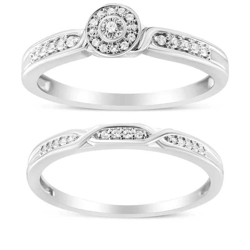 .925 Sterling Silver Diamond Accent Frame Twist Shank Bridal Set Ring and Band (I-J Color, I3 Clarity) - Size 8