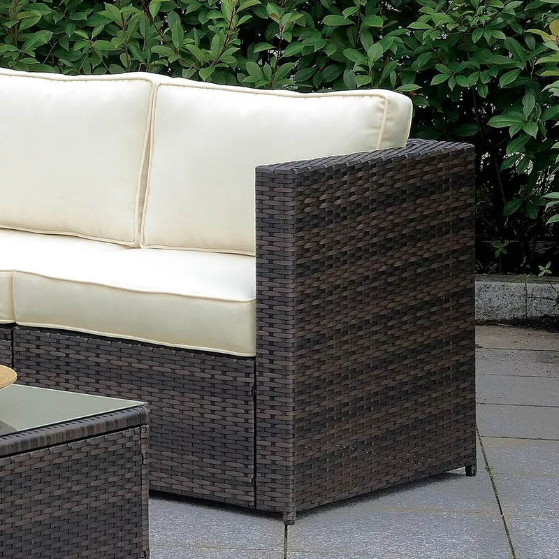 Contemporary Rattan Patio Left Arm Chair in Brown/Beige