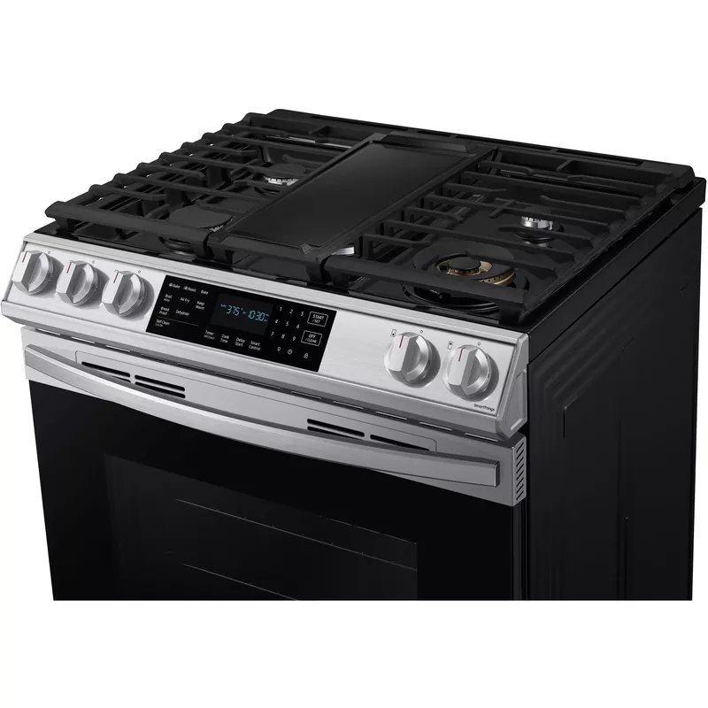 Samsung - 6.0 cu. ft. Front Control Slide-In Gas Convection Range with Air Fry & Wi-Fi, Fingerprint Resistant - Stainless Steel