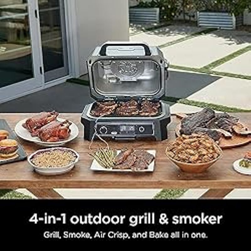 Ninja OG850 Woodfire Pro XL Outdoor Grill & Smoker with Built-In Thermometer, 4-in-1 Master Grill, BBQ Smoker, Outdoor Air Fryer, Bake,...