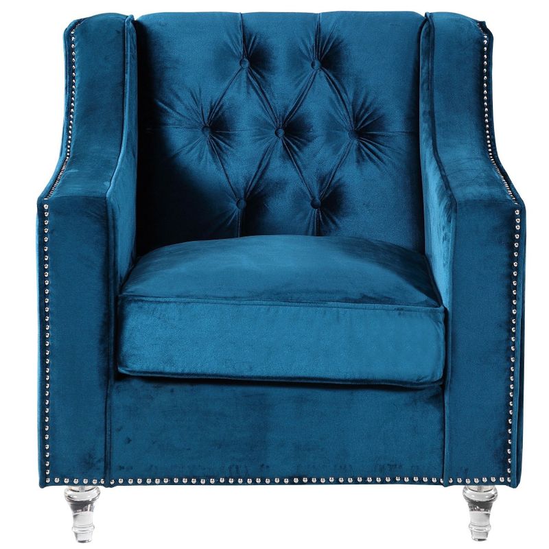 Chic Home Dylan Blue Velvet Button-tufted, Silver Nailhead Trimmed Club Chair with Round Acrylic Feet - Dylan Club Chair, Black