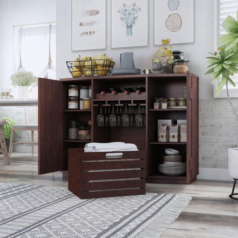 Furniture of America Lath Rustic Solid Wood Shelf Server - Reclaimed Oak