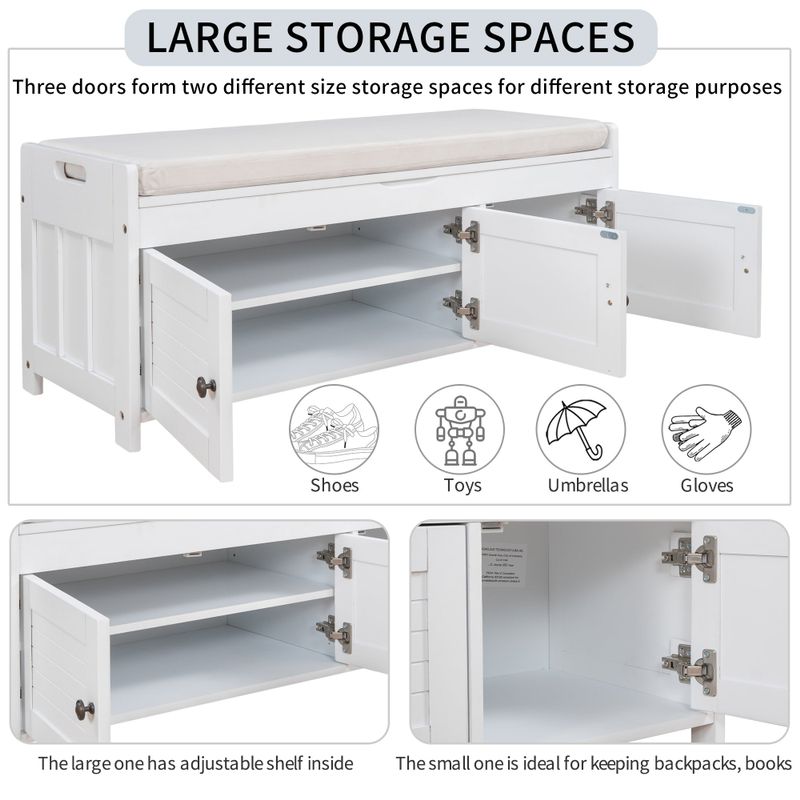 Nestfair Storage Bench with 3 Shutter-shaped Door - White