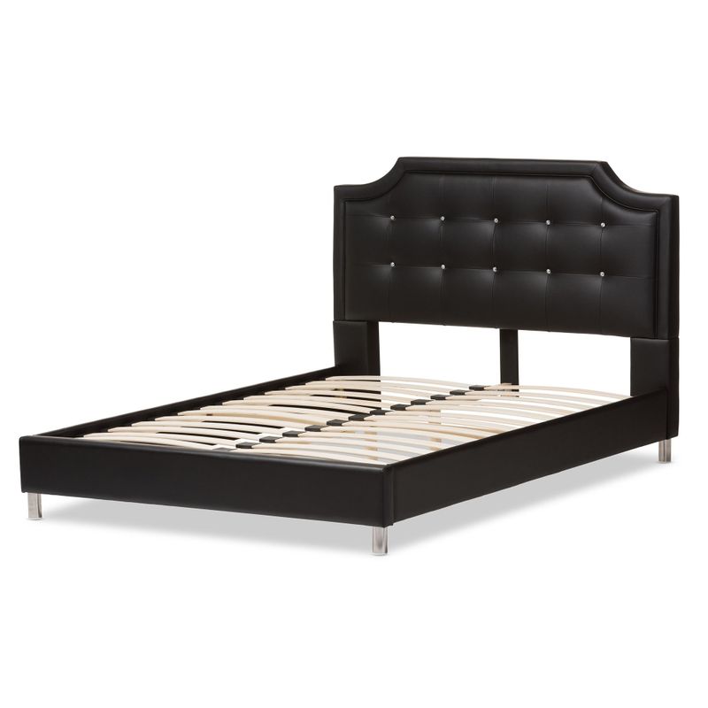 Baxton Studio Carlotta Modern Black Faux Leather Platform Bed with Upholstered Headboard - Queen Size Bed-Black