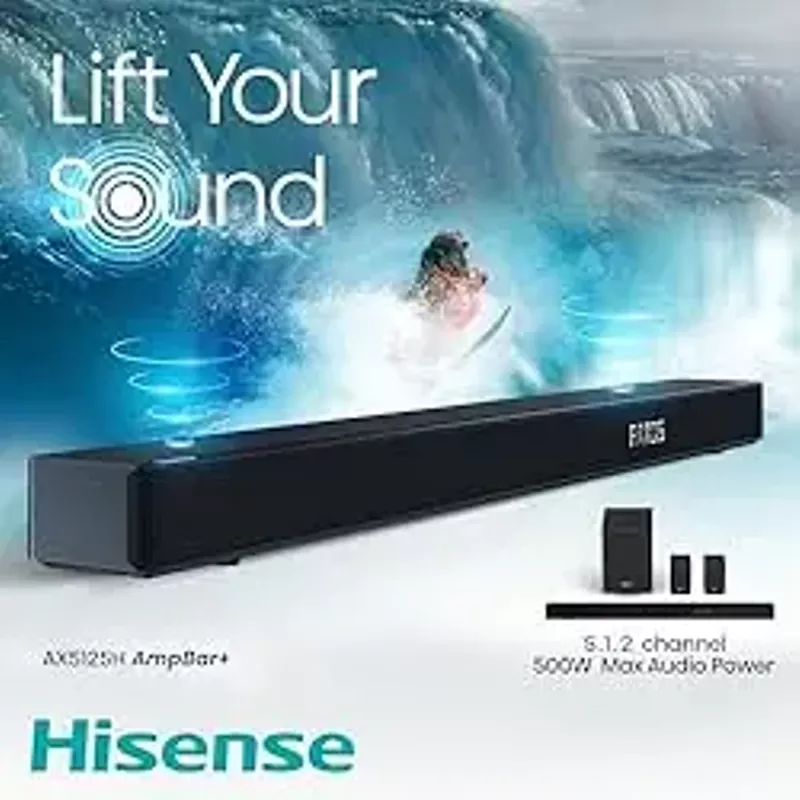 Hisense - 5.1.2 Dolby ATMOS Soundbar with Wireless Rear Satellite Speakers & Wireless Subwoofer - Black