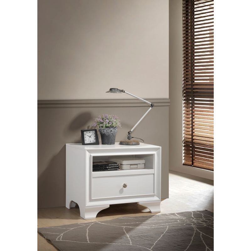 ACME Blaise Nightstand in White with 1 Drawer and USB Port