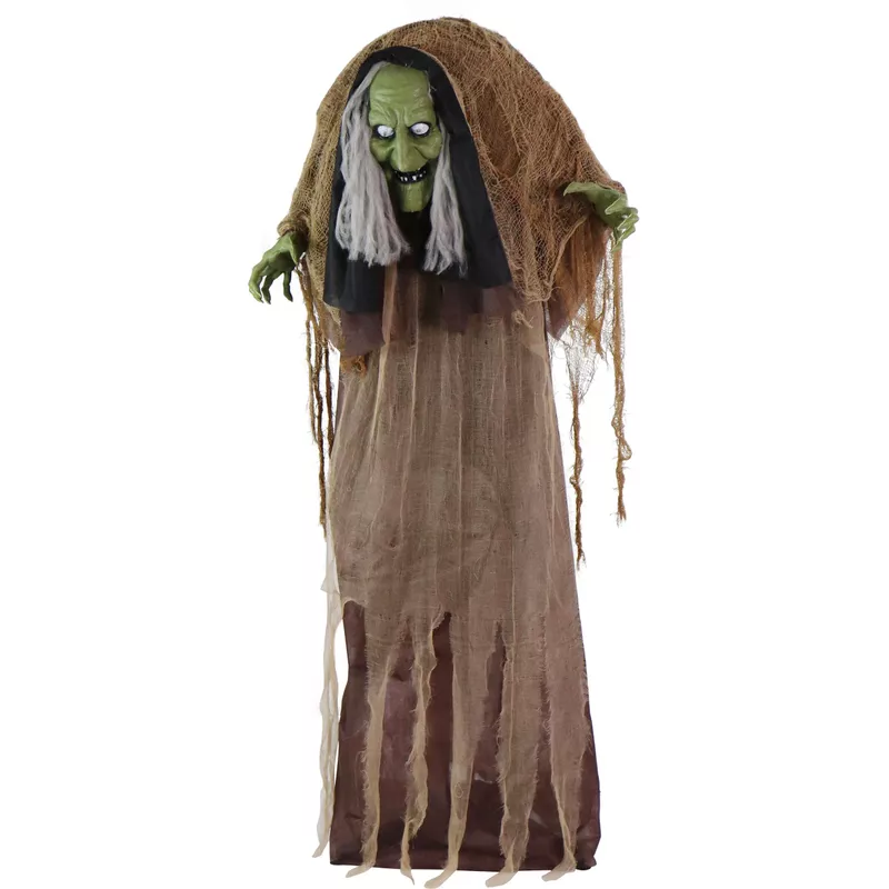 Animatronic Talking Hunchback Witch with Movement and Lights for Scary Halloween Decoration