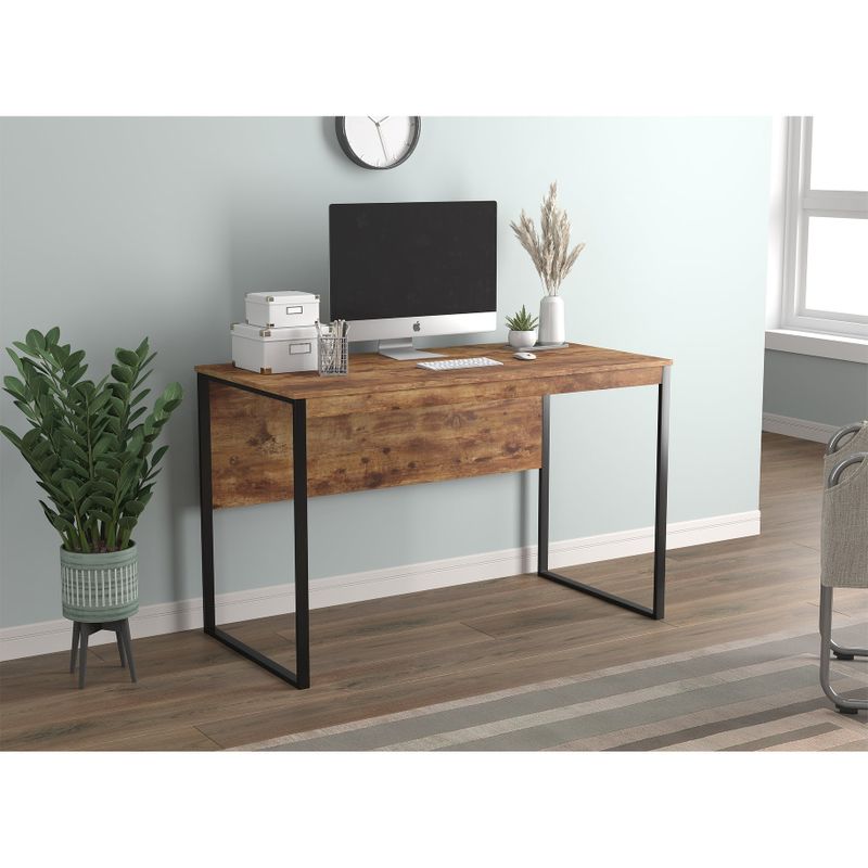 Computer Desk 47.25L Brown Reclaimed Wood Black Metal - Brown - Reclaimed