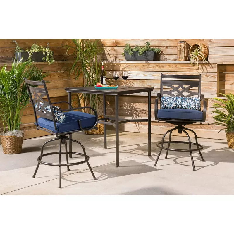 Montclair 3pc High Dining: 2 Swivel Chairs, 33" Square High Dining Table