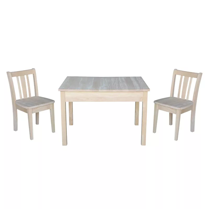 Kids Table with Lift Up Top and 2 San Remo Juvenile Chairs - 3 Piece Set - Unfinished