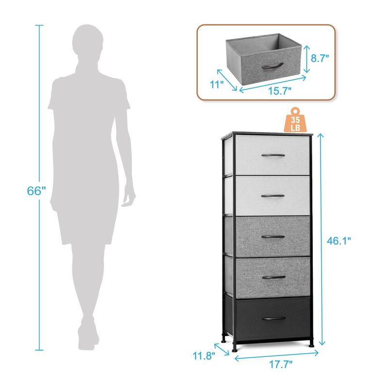 VredHom 5 Drawers Vertical Dresser Storage Tower - Brown - 5-drawer