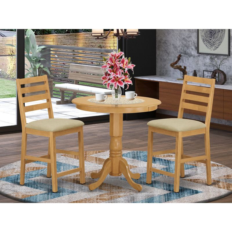 Solid Wood 3-piece Counter-height Dining Table Set - A Table and Kitchen Chairs - Natural Oak Finish (Seat's Type Options) - JACF3-OAK-W