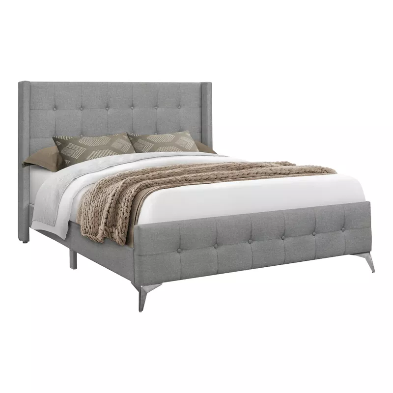 Rent to own Bed Queen Size / Grey Linen With Chrome Metal Legs