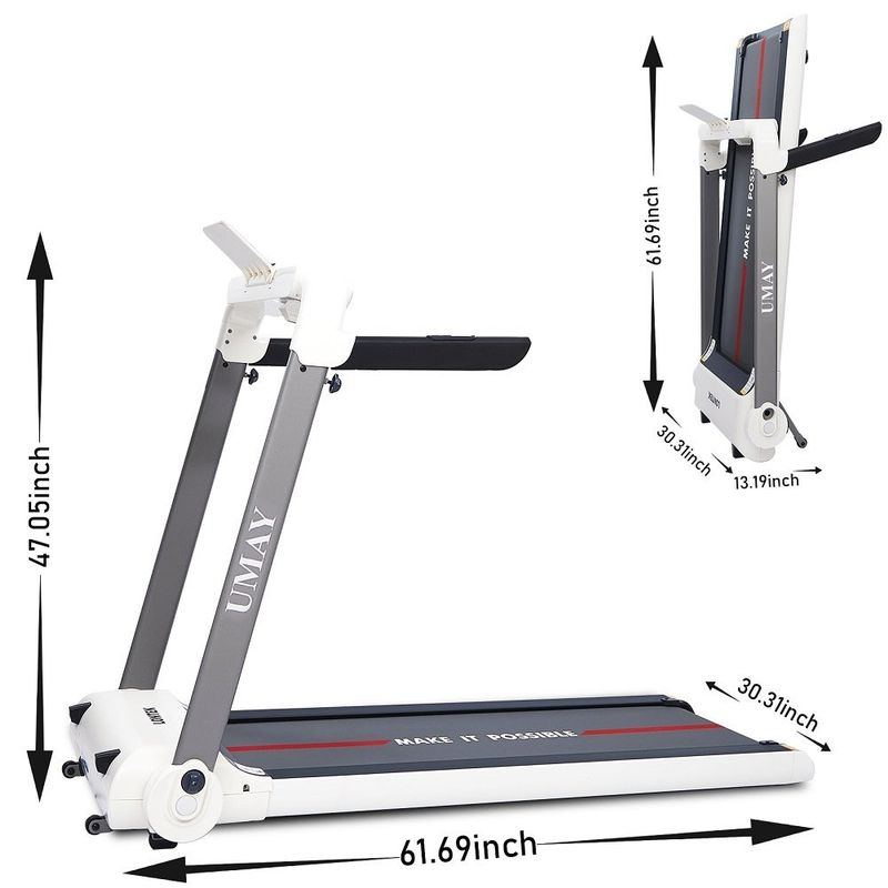 Folding Treadmill for Home with 4 Inch LCD Display and Pulse Monitor - White