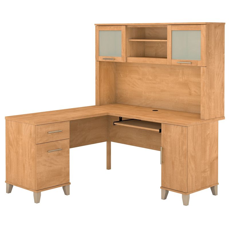 Somerset 60W L Shaped Desk with Hutch - Sand Oak