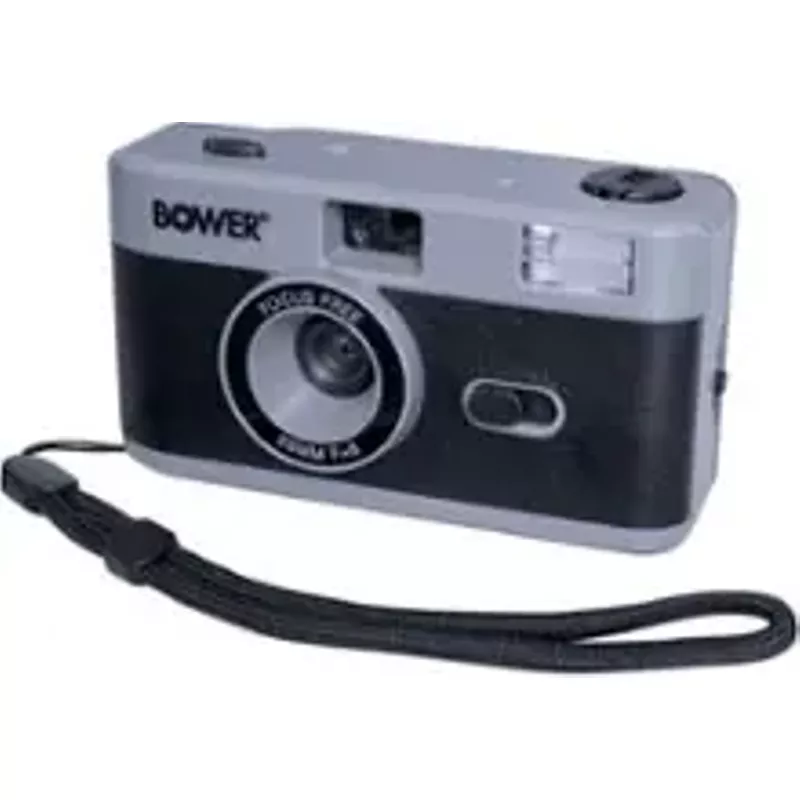 Bower - Vintage-Style 35mm Analog Camera with Built-In Flash - Black