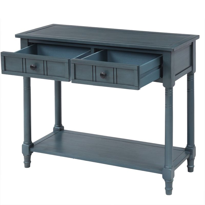 Daisy Series Console Table Traditional Design with Two Drawers and Bottom Shelf Acacia Mangium - Navy
