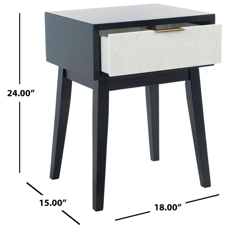 SAFAVIEH Keya 1-Drawer Nightstand Accent Table - 18" W x 15" L x 24" H - Black/White
