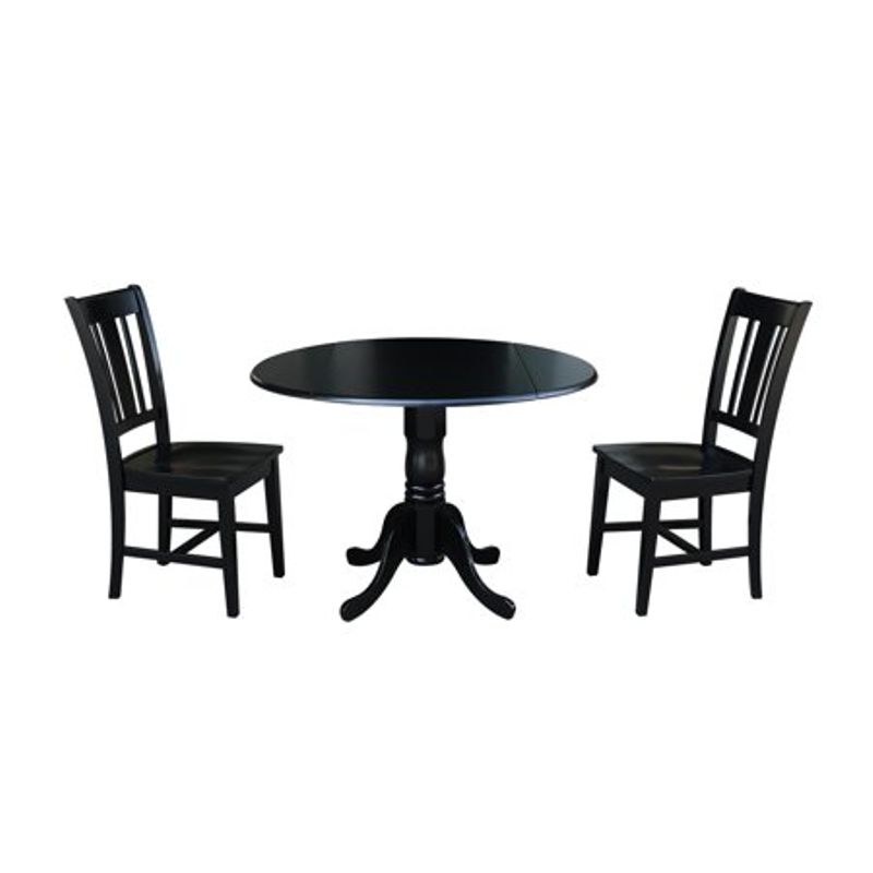 42" Dual Drop Leaf Table and 2 San Remo Chairs - Black - 3 Piece Set