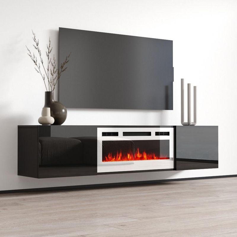 Cali WH-EF Wall Mounted Electric Fireplace Modern 72" TV Stand - Black