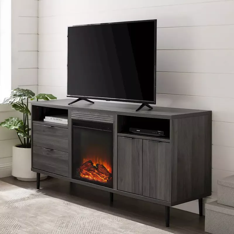 Walker Edison - Modern Two Drawer Fireplace TV Stand for Most TVs up to 65” - Slate Grey