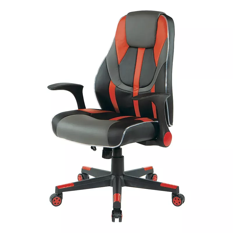 OSP Home Furnishings - Output Gaming Chair in Black Faux Leather  with Controllable RGB LED Light piping. - Black / Red