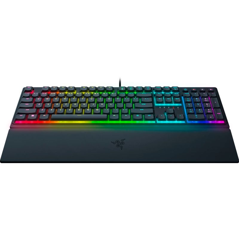 Angle Zoom. Razer - Ornata V3 Full-Size Wired Mecha-Membrane Gaming Keyboard with Chroma RGB Backlighting - Black