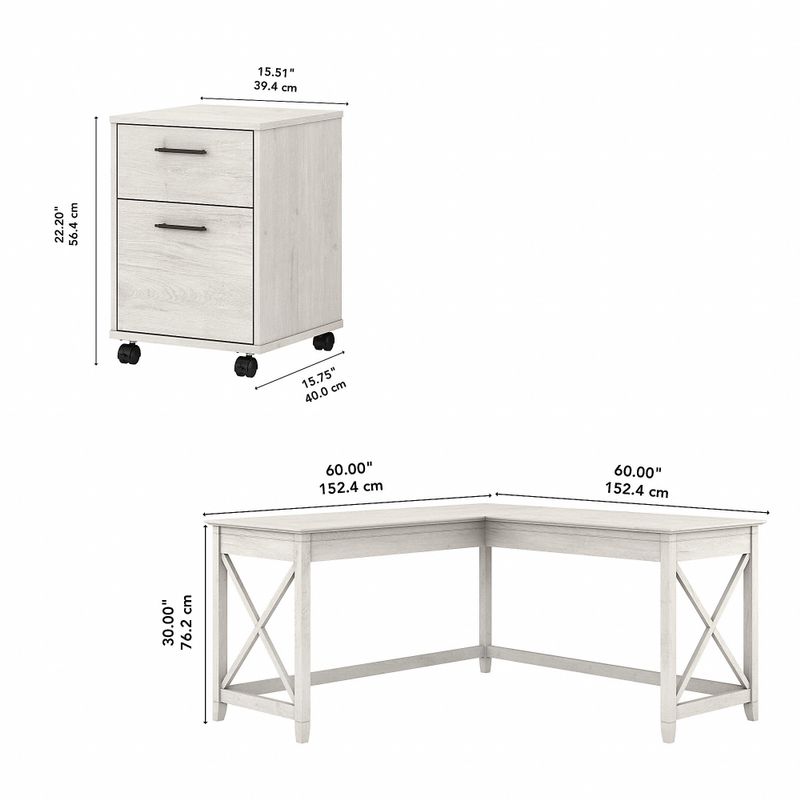 Key West 60W L Shaped Desk with Mobile File Cabinet by Bush Furniture - Shiplap Gray/Pure White