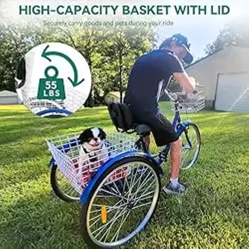 YITAHOME 7 Speed Adult Tricycle, 24 & 26 Inch 3 Wheel Bikes, Trike Bike for Adults with Removable Baskets, Cruiser Bike for Seniors Women Men Shopping Picnic Outdoor Sports