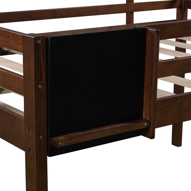 Merax Wood Loft Bed with Slide, Stair and Chalkboard - Grey - Twin