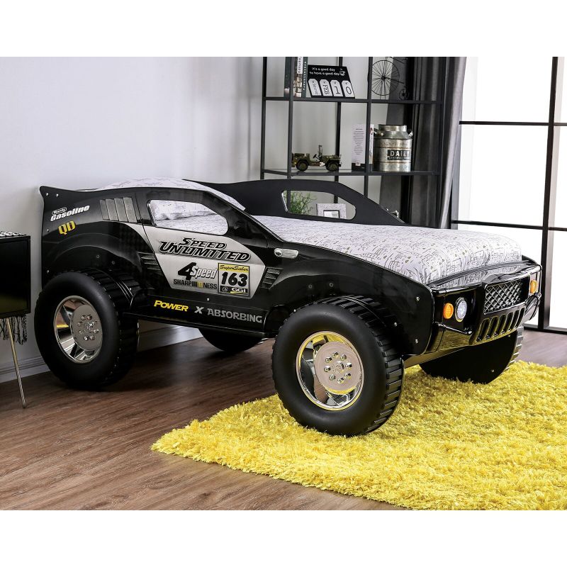 Furniture of America Toto Twin-size Black Off-road Car Bed with Wheels - Black/Silver/Yellow