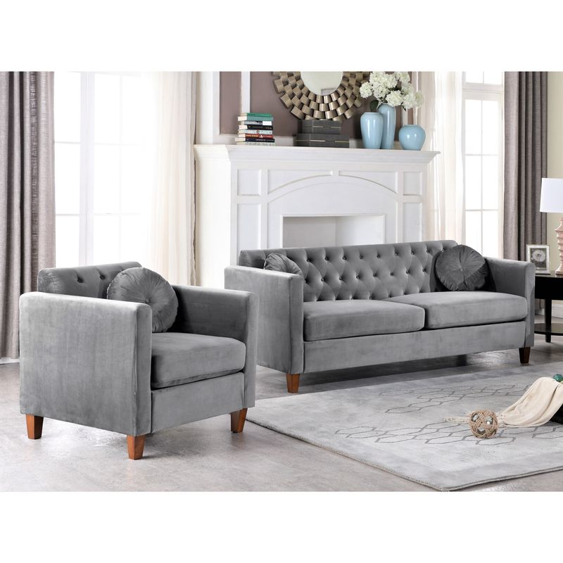 Persaud Kitts Classic Chesterfield Sofa and Chair Living Room Set - Beige