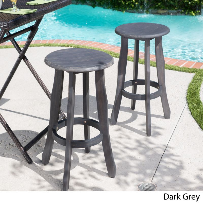 Pike Outdoor Acacia Wood Barstool (Set of 2) by Christopher Knight Home - Dark Grey