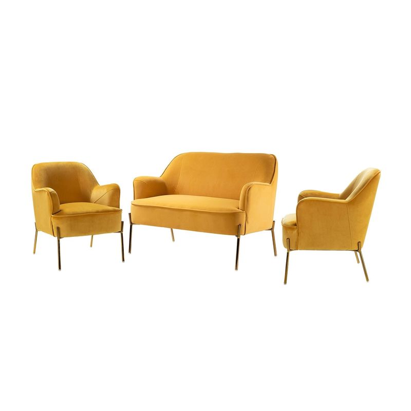 Barbara 3 Piece Living Room Set with Golden Base - IVORY
