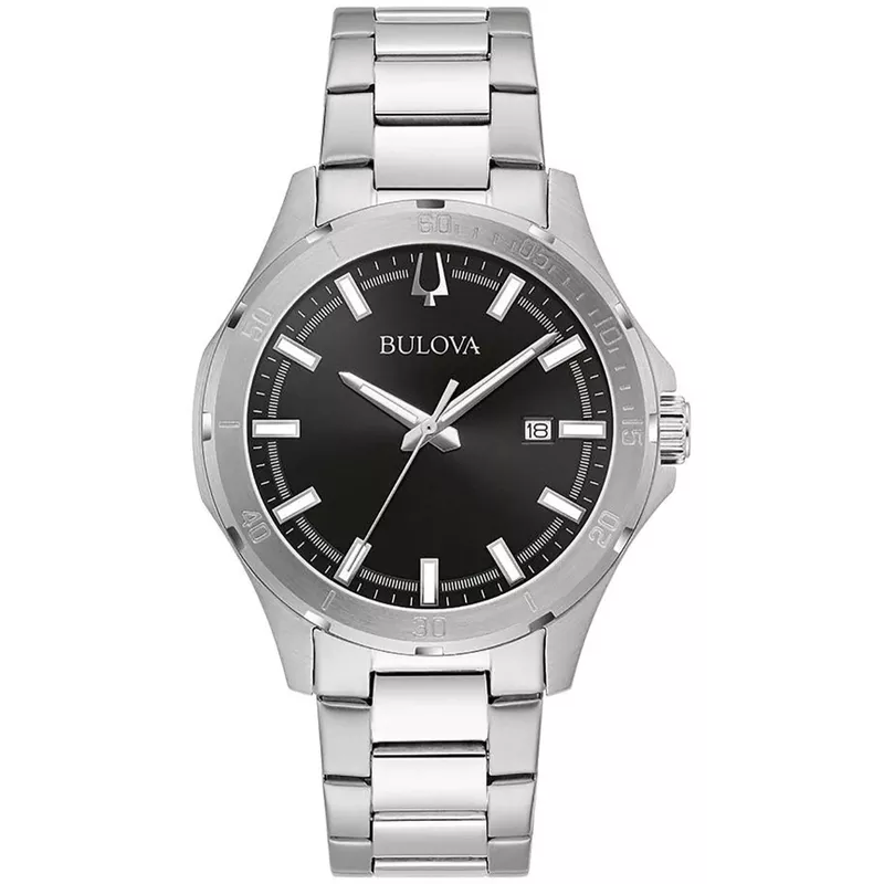 Bulova - Mens Corporate Collection Silver-Tone Stainless Steel Watch Black Dial