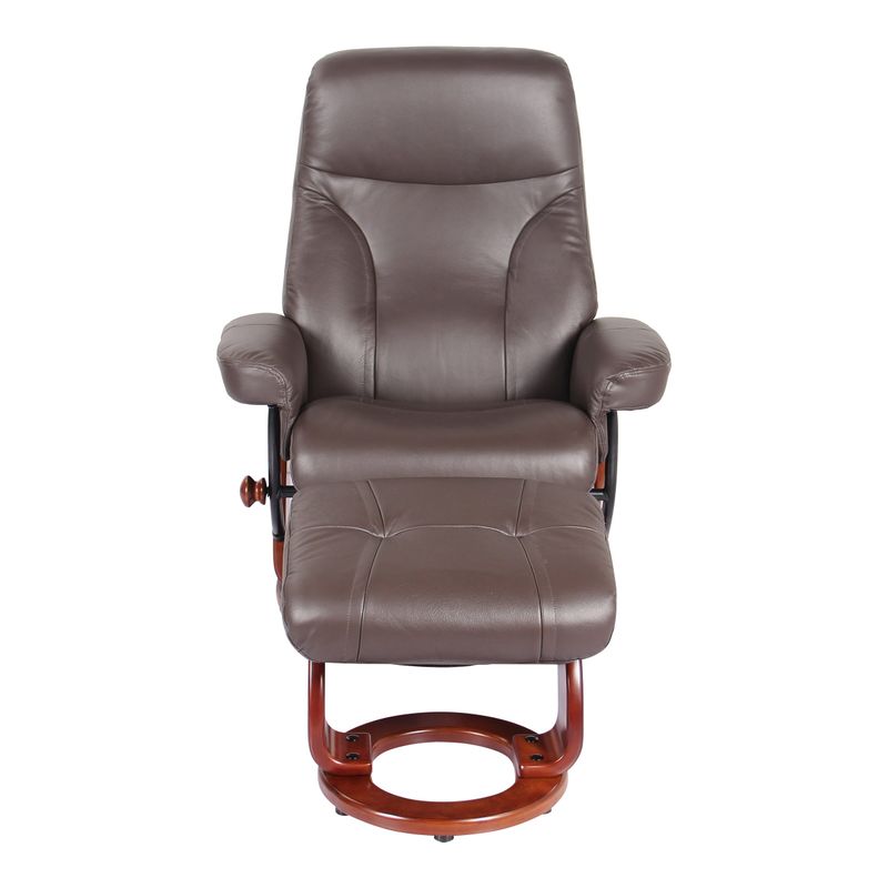Almond Genuine Leather Recliner and Ottoman - Taupe