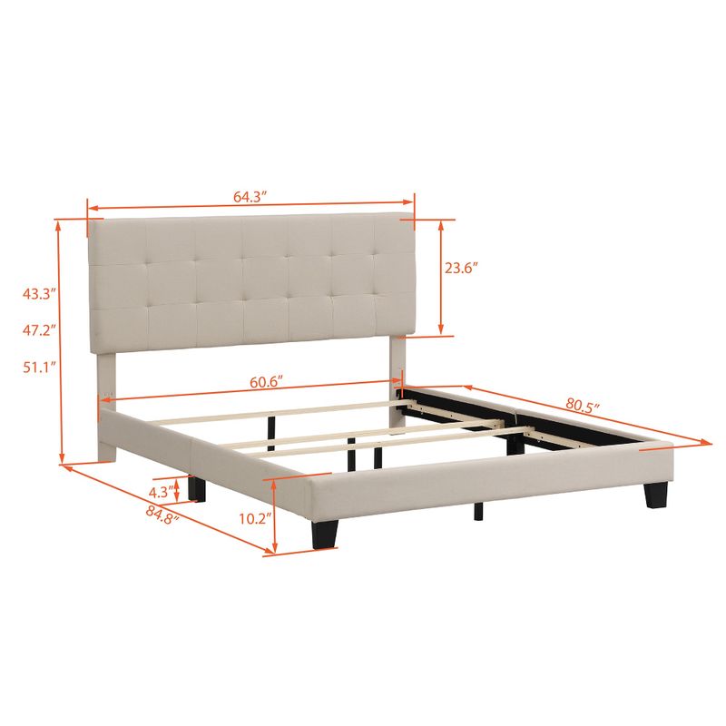 Nestfair Queen Size Upholstered Platform Bed with Tufted Headboard - Grey