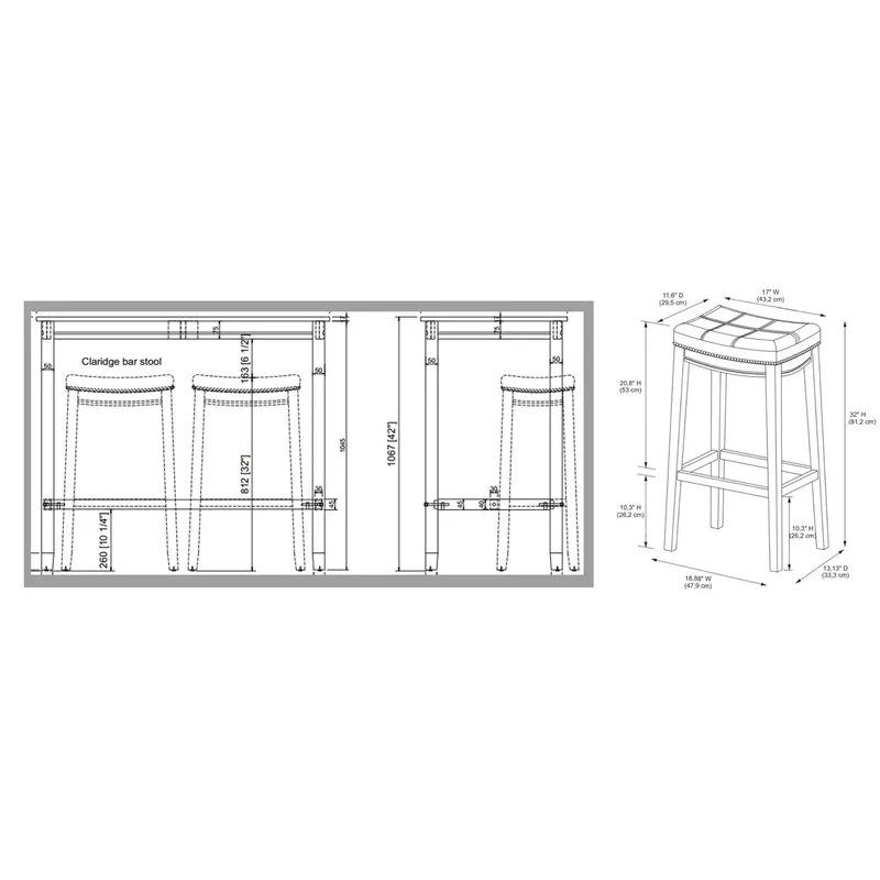 Ansley 3Pc Bar Set Black White